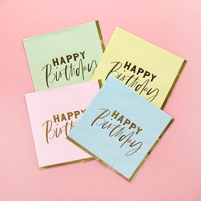 PASTEL 'HAPPY BIRTHDAY' PAPER NAPKINS 165X165MM 16/PACK - Image 3